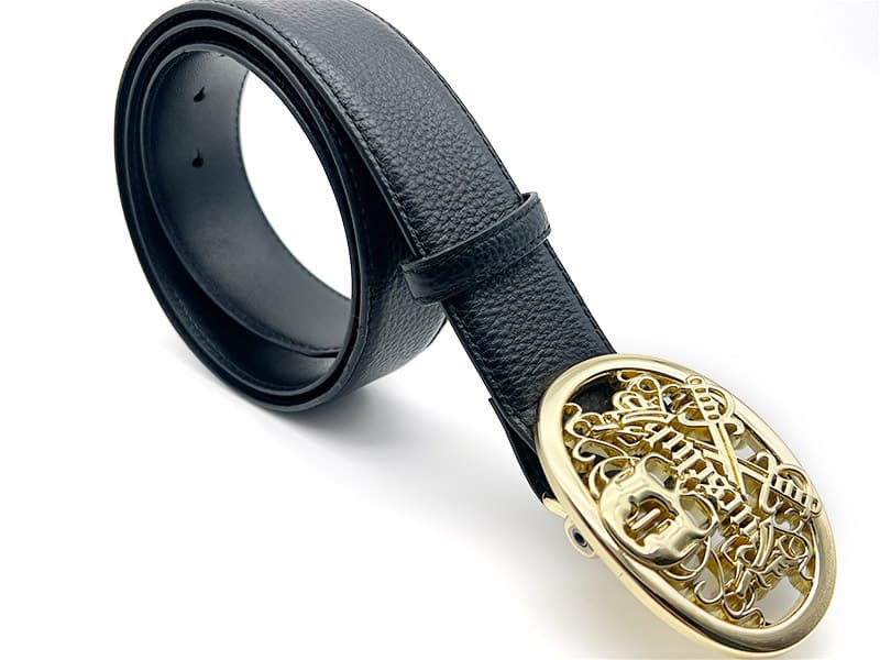 Leather Belt Golden Oval Buckle 