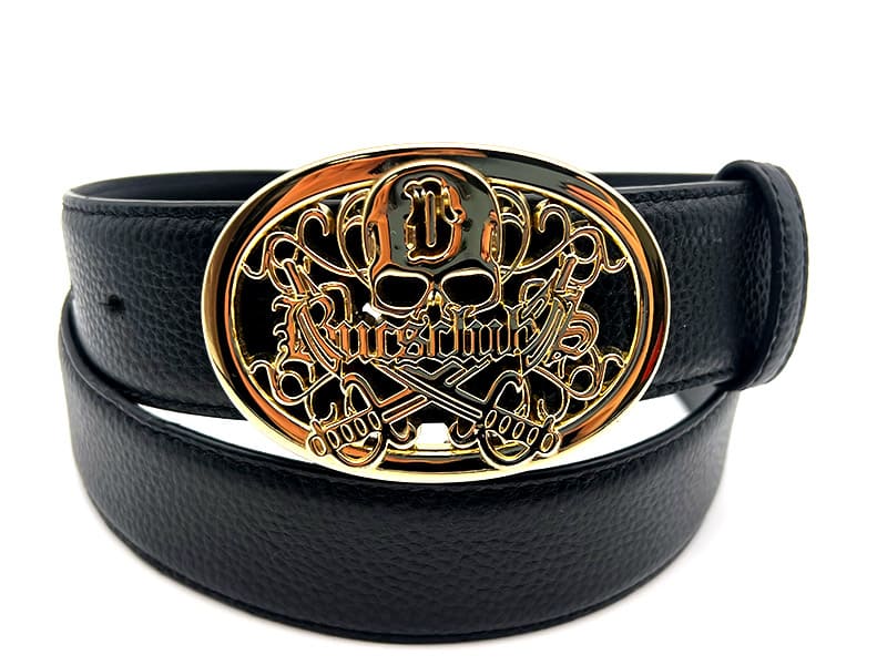 Leather Belt Golden Oval Buckle 