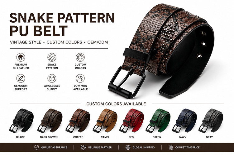 Custom Snake Pattern PU Belt | Vintage Belt Manufacturer Custom Snake Pattern PU Belt | Vintage Belt Manufacturer