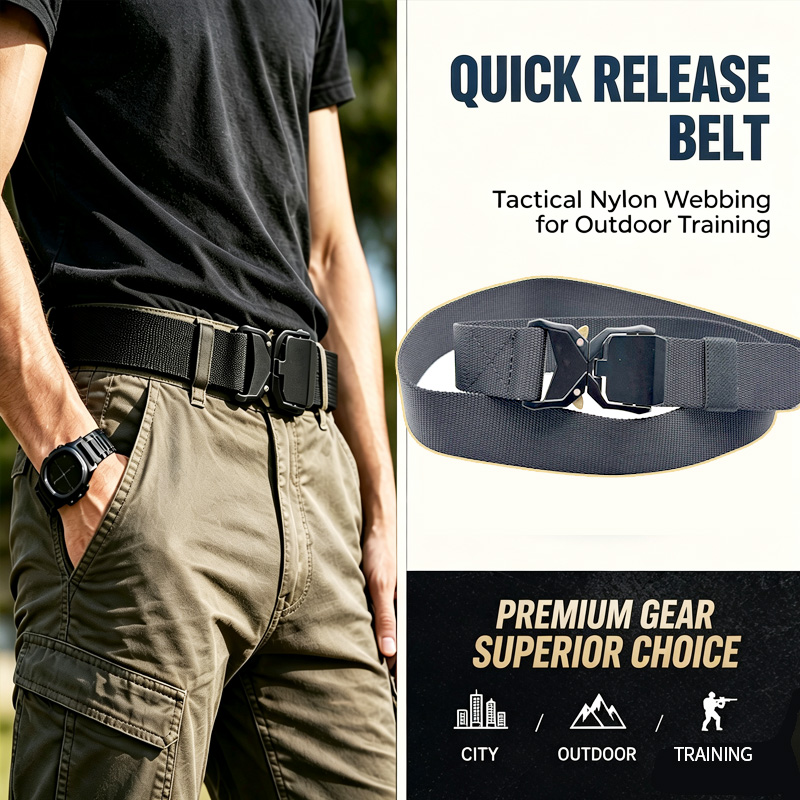 Tactical Webbing Belt for Men with Quick-Release Metal Buckle Tactical Webbing Belt for Men with Quick-Release Metal Buckle