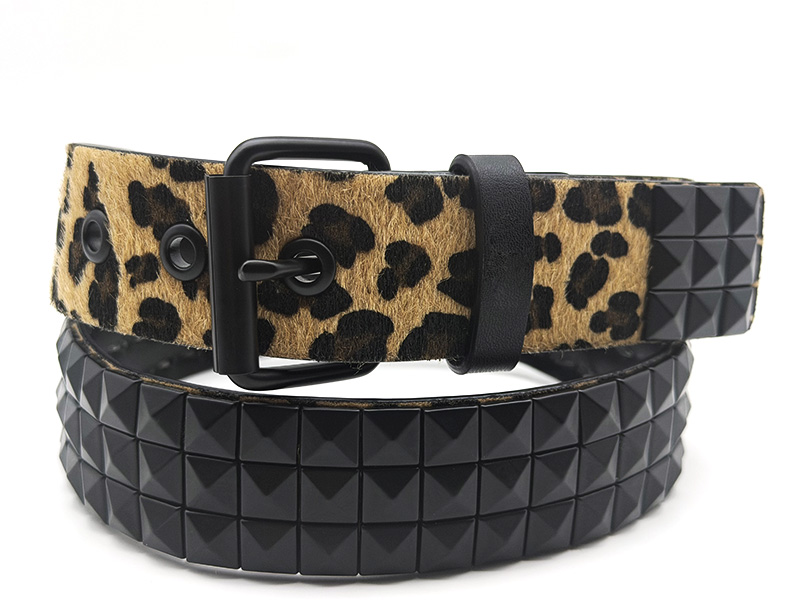 Faux horse hair Leopard Studded Belt | Punk Y2K Fashion