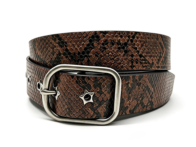 Faux Snake Skin Belt with Star Eyelets | Y2K Punk Fashion