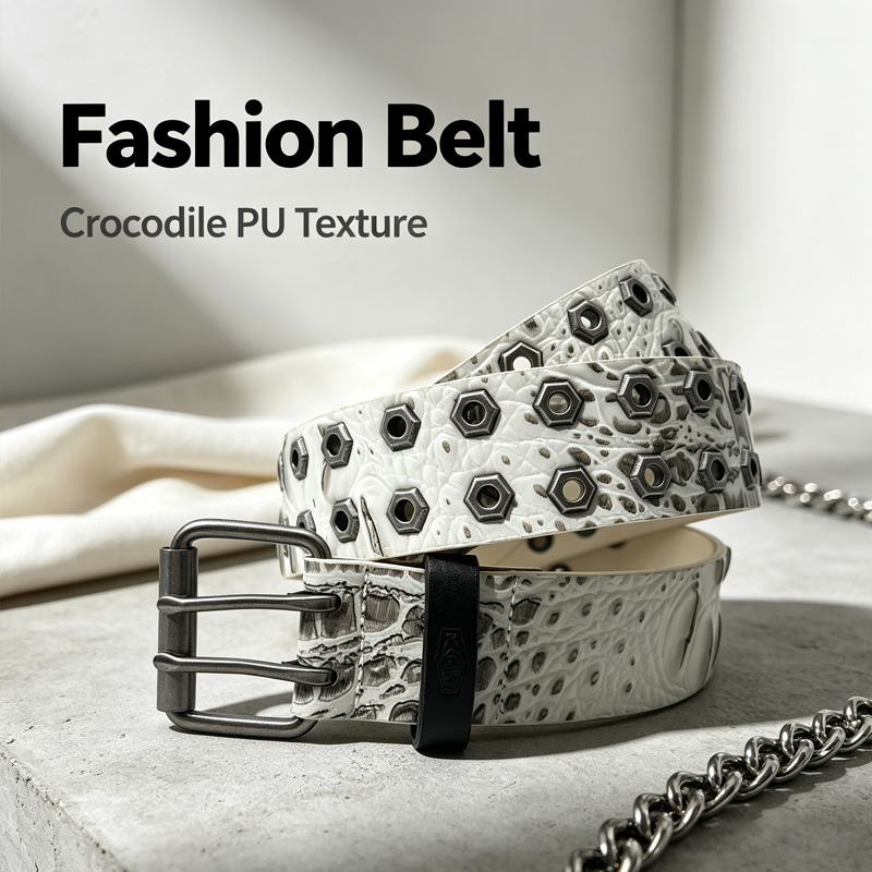 Faux Crocodile Belt with Double-Pin Buckle | Y2K Punk Streetwear