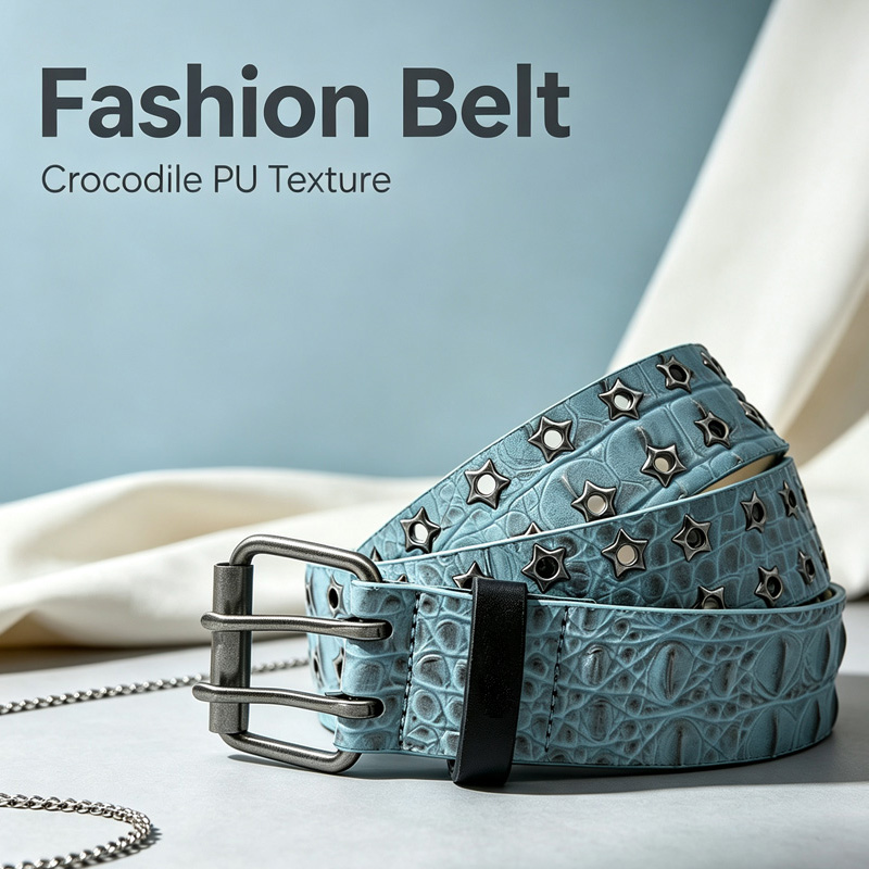 Faux Crocodile Belt with Double-Pin Buckle | Y2K Punk Streetwear